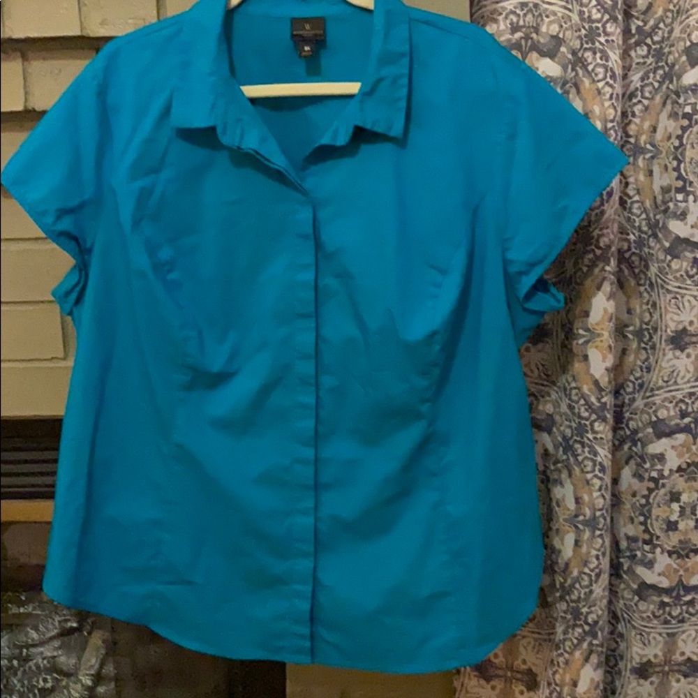 Worthington Cap Sleeve Teal Button Up Top